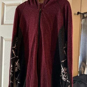 Cowgirl Tuff Burgundy and Black Hoodie with Patterned Sleeves